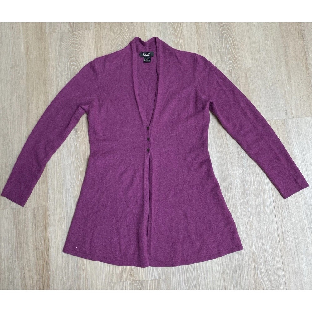 Forte 100% Cashmere Magenta Purple Womens V-Neck Cardigan Sweater Size M